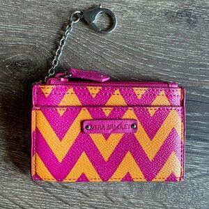 Vera Bradley Pink & Orange Zig Zag Coin Card Keychain.